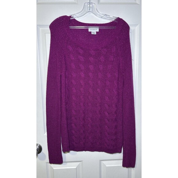 Liz Claiborne Women’s Long Sleeve Fuchsia Pull Over Sparkle Sweater Size Large - Picture 1 of 7
